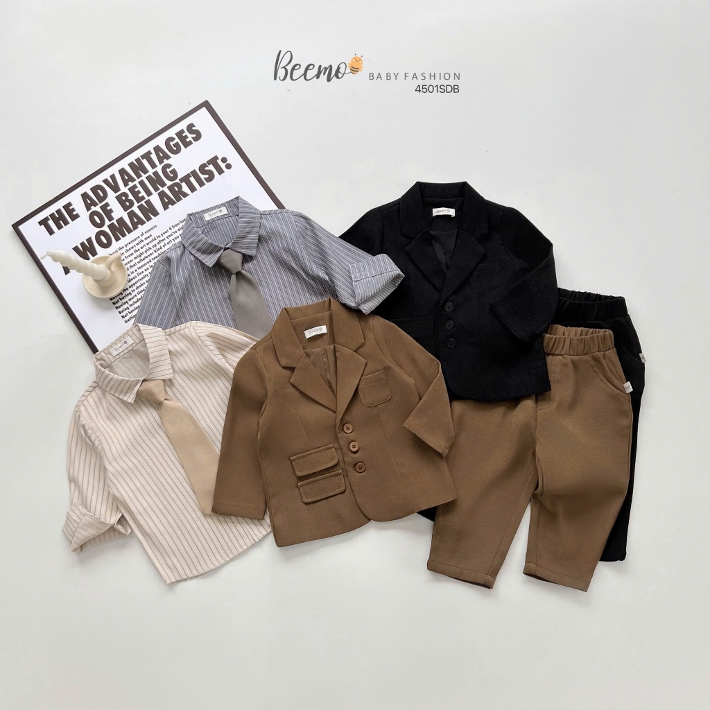 Bộ vest công tử 4 chi tiết phong cách Hàn Quốc, bộ suit comple phối nắp túi cá tính cho bé trai