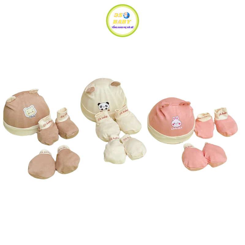 Bộ Sét Mũ, Bao Tay, Bao Chân Chất Cotton Babyboo TH03 Cho Bé Sơ Sinh Vải Cotton