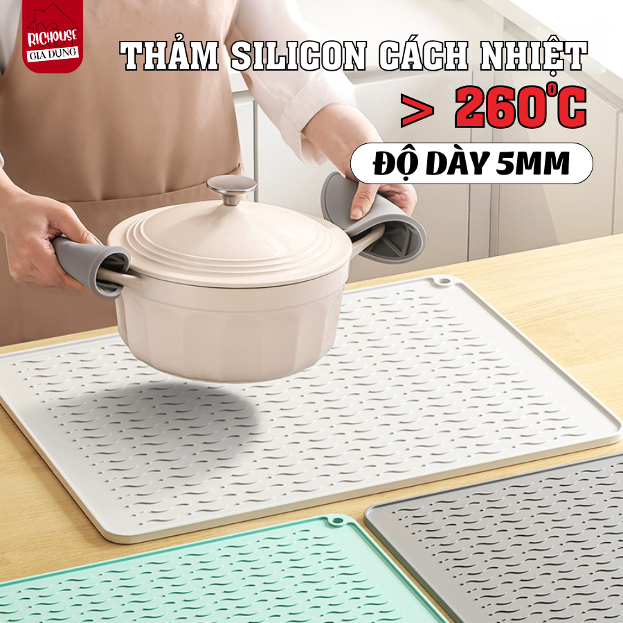 Thảm Silicone Úp Chén Đĩa Ráo Nước Nhanh Khô Chống Trượt, Tấm Lót Nồi, Lót Bếp Silicone Thoát Nước