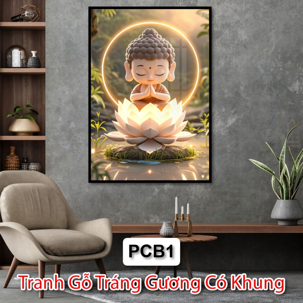 Tranh Gỗ Tráng Gương Hình Phật ChiBi Dễ Thương Cute - Tranh Gỗ Tráng Gương Phật Giáo - Tranh Phật Tráng Gương Đẹp