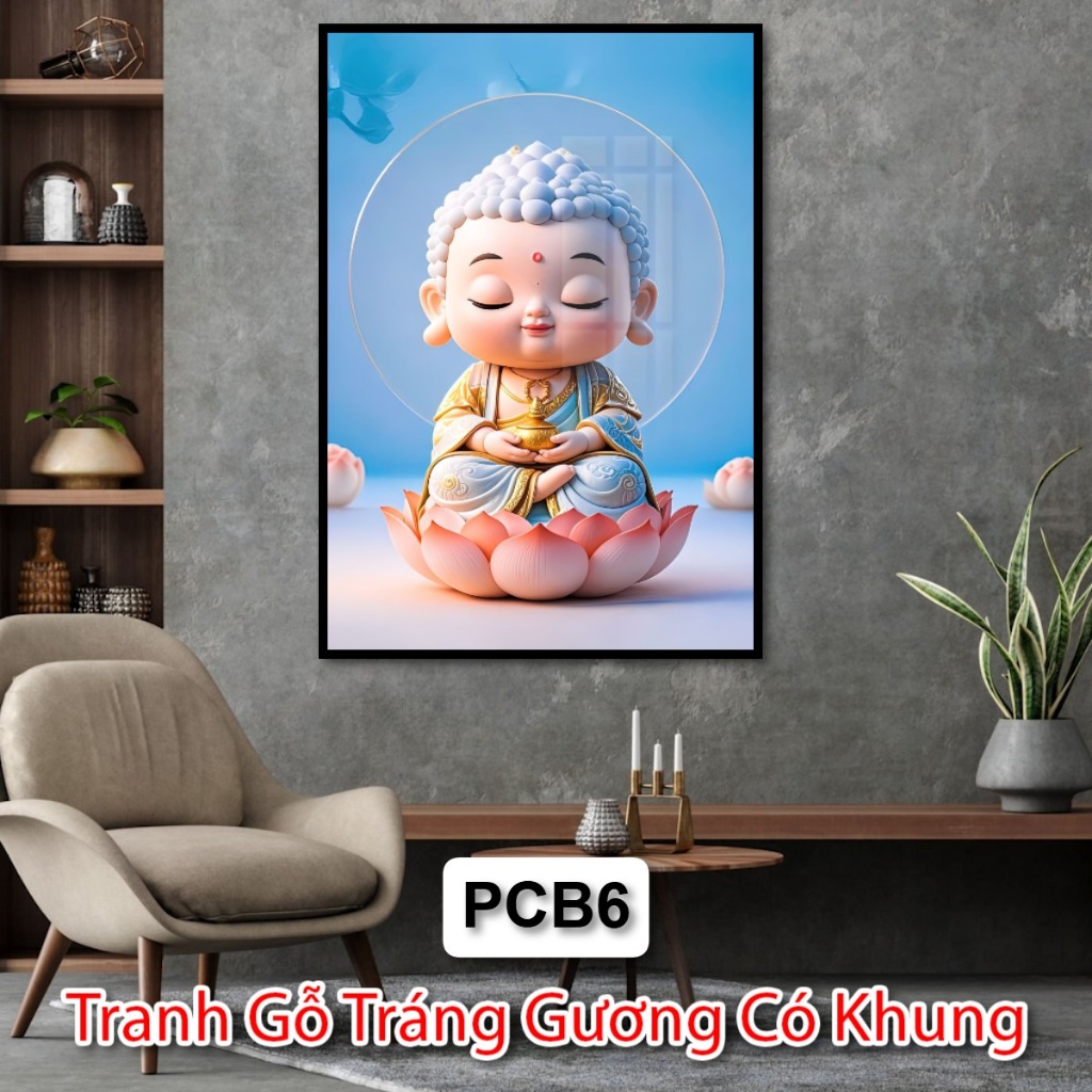 Tranh Gỗ Tráng Gương Hình Phật ChiBi Dễ Thương Cute - Tranh Gỗ Tráng Gương Phật Giáo - Tranh Phật Tráng Gương Đẹp