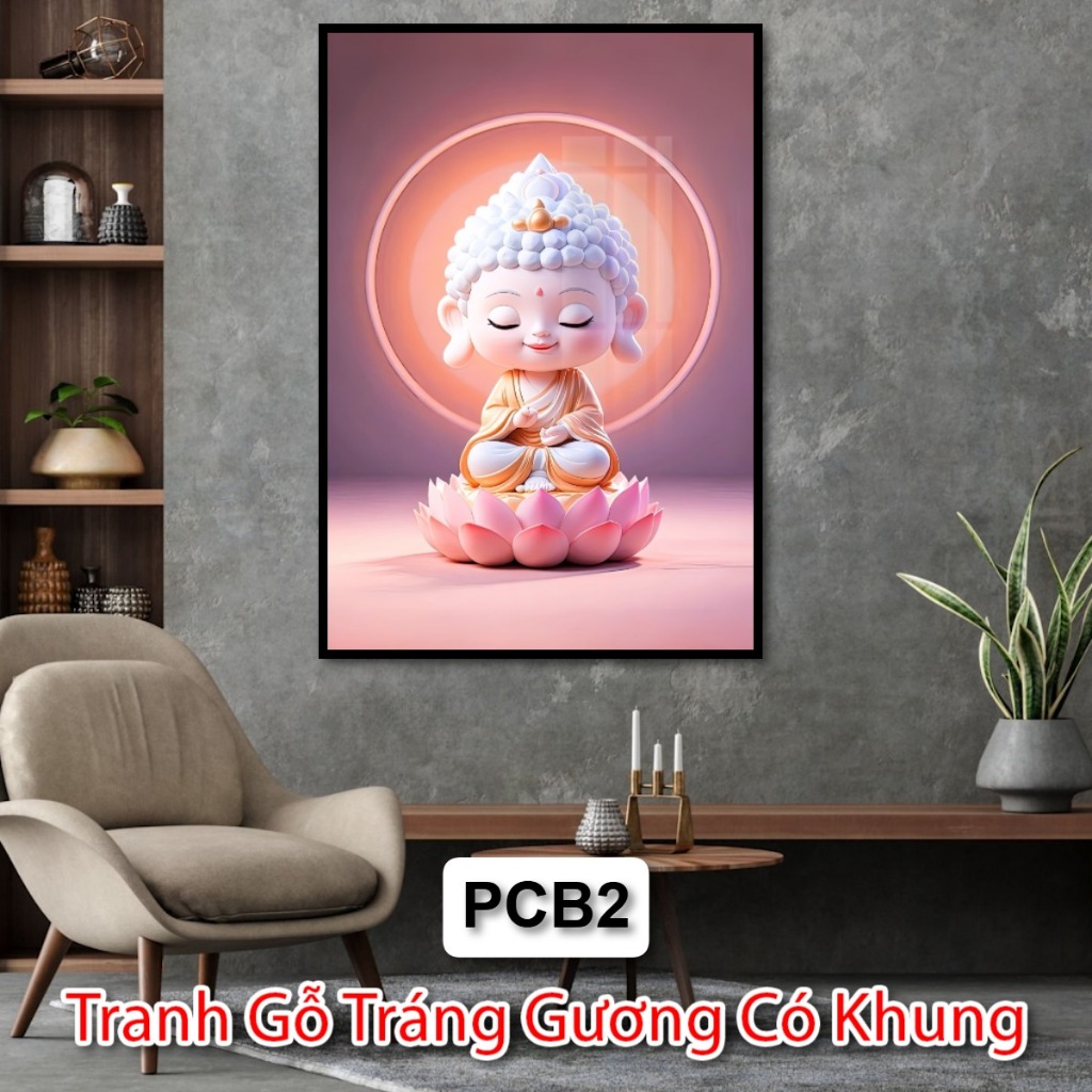 Tranh Gỗ Tráng Gương Hình Phật ChiBi Dễ Thương Cute - Tranh Gỗ Tráng Gương Phật Giáo - Tranh Phật Tráng Gương Đẹp