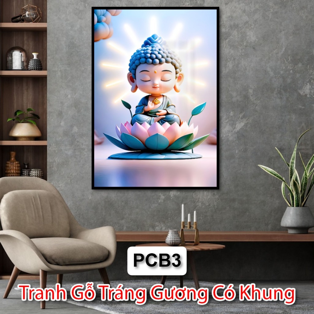 Tranh Gỗ Tráng Gương Hình Phật ChiBi Dễ Thương Cute - Tranh Gỗ Tráng Gương Phật Giáo - Tranh Phật Tráng Gương Đẹp