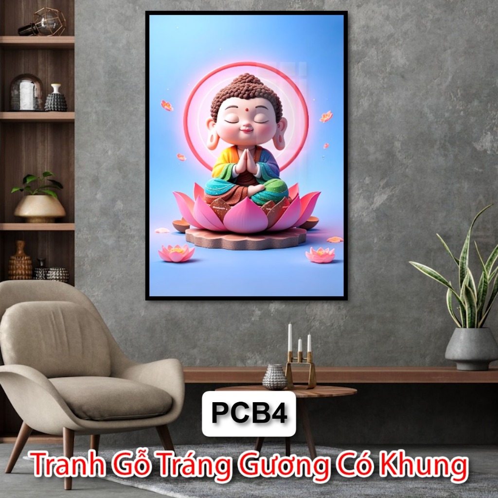 Tranh Gỗ Tráng Gương Hình Phật ChiBi Dễ Thương Cute - Tranh Gỗ Tráng Gương Phật Giáo - Tranh Phật Tráng Gương Đẹp