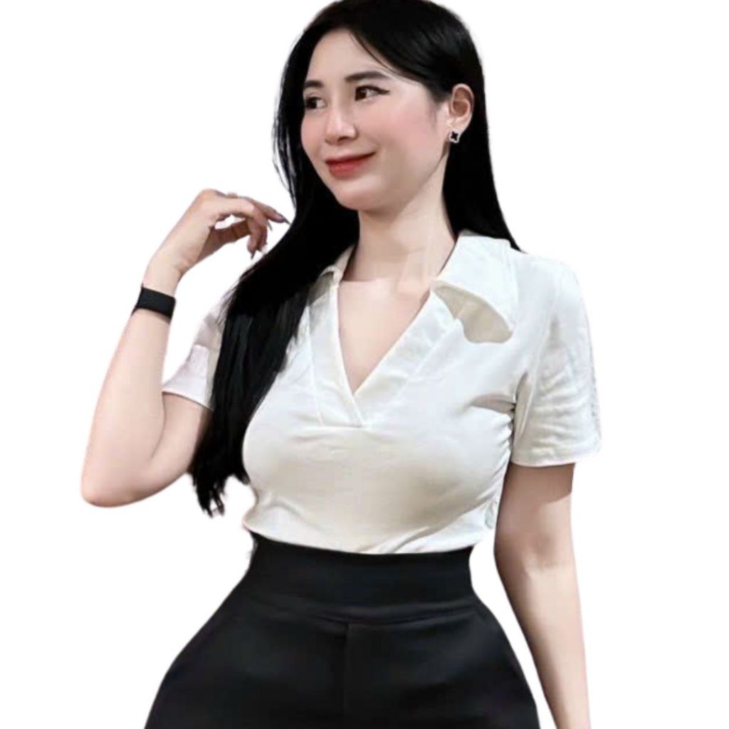 Áo Kiểu Nữ Bigsize 40-85kg Tay Ngắn Cổ V Cổ Polo Thun Gân Tăm Lạnh Co Giãn Dễ Thương ESHOP MS314