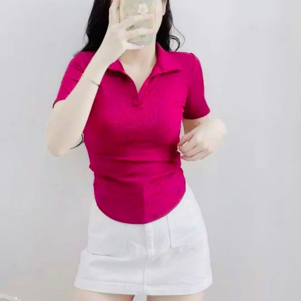 Áo Kiểu Nữ Bigsize 40-85kg Tay Ngắn Cổ V Cổ Polo Thun Gân Tăm Lạnh Co Giãn Dễ Thương ESHOP MS314
