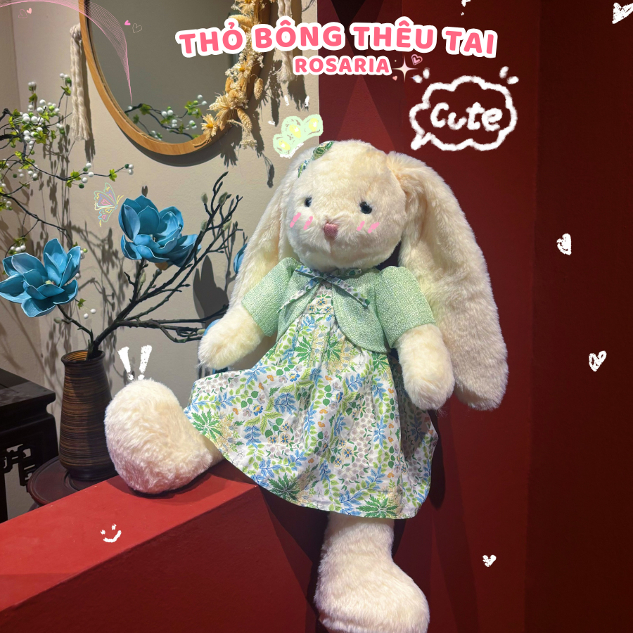 [HỎA TỐC] Gấu Bông Thỏ Xanh Thêu Tai Theo Yêu Cầu - Quà tặng trẻ em, sinh nhật, người yêu - Gấu Bông Xinh Rosaria