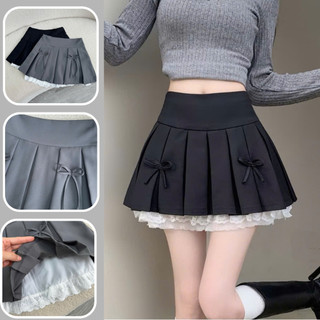 Chân váy A bigsize nữ dập ly lưng cao phối ren nơ khóa kéo vải tây đứng form kèm quần bảo hộ xinh xắn CV419