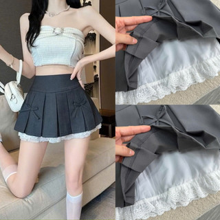 Chân váy A bigsize nữ dập ly lưng cao phối ren nơ khóa kéo vải tây đứng form kèm quần bảo hộ xinh xắn CV419