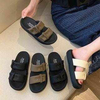 Dép Nữ Đế Xuồng 3cm Cao Cấp,Dép Lê Da Mềm 2 Quai Phồng Dễ Thương Phong Cách Hàn Quốc.