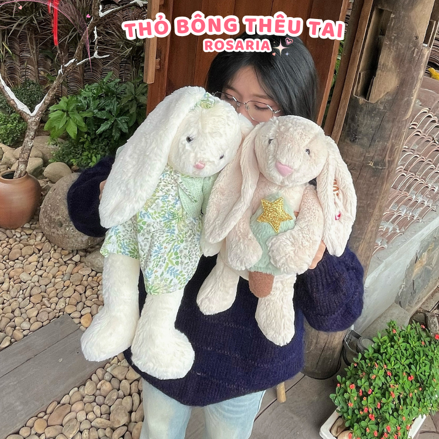 [HỎA TỐC] Gấu Bông Thỏ Xanh Thêu Tai Theo Yêu Cầu - Quà tặng trẻ em, sinh nhật, người yêu - Gấu Bông Xinh Rosaria