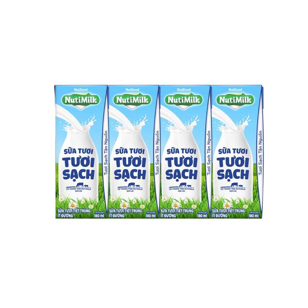 Ảnh NutiMilk Sữa Tươi Tươi Sạch Ít Đường Hộp 180ml Thùng 24 Hộp (180ml x 24 hộp) 1