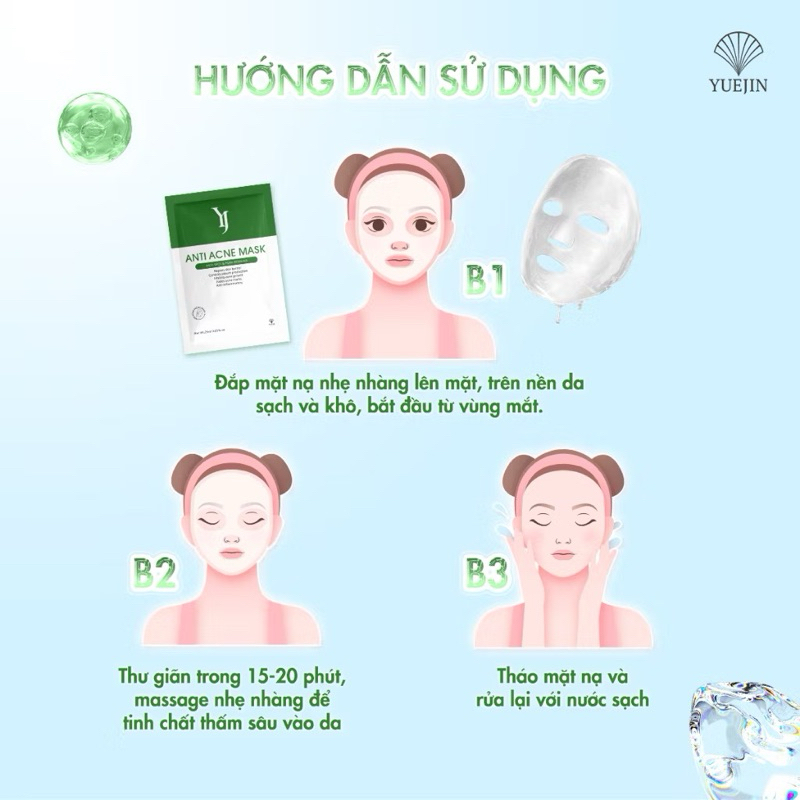 Combo 5-10 miếng Mặt nạ giảm mụn Yuejin Anti Acne Mask hiệu quả dành cho da dầu mụn 25ml hạn 2028 IS167