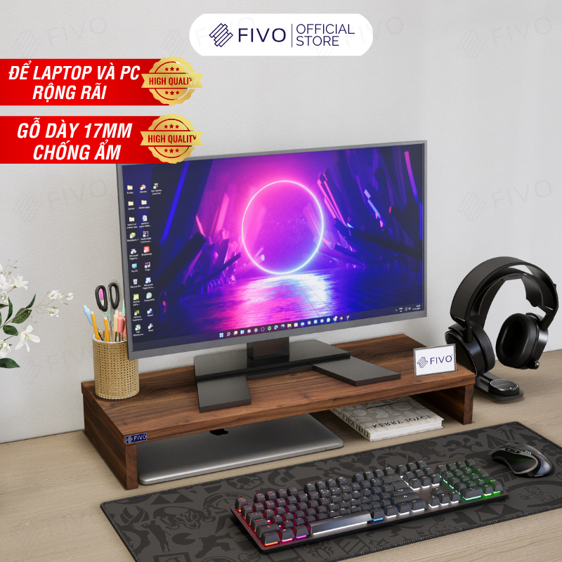 Kệ Máy Tính Gỗ FIVO FB25: Nâng Màn Hình, Chống Mỏi Cổ | Giá Chỉ 59k