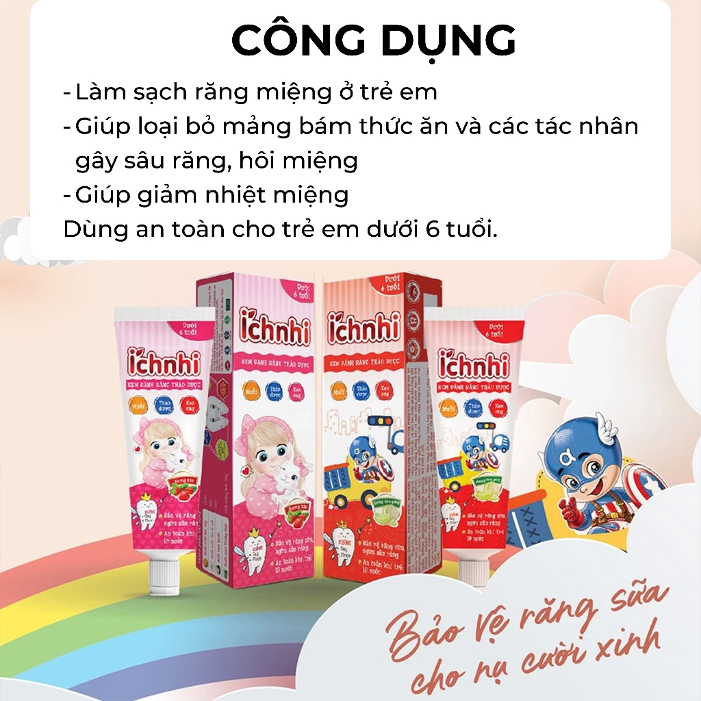 Ảnh Kem đánh răng thảo dược Ích Nhi hương dâu tuýp 50g cho bé dưới 6 tuổi nuốt được, bảo vệ răng sữa, ngừa sâu răng cho bé 4