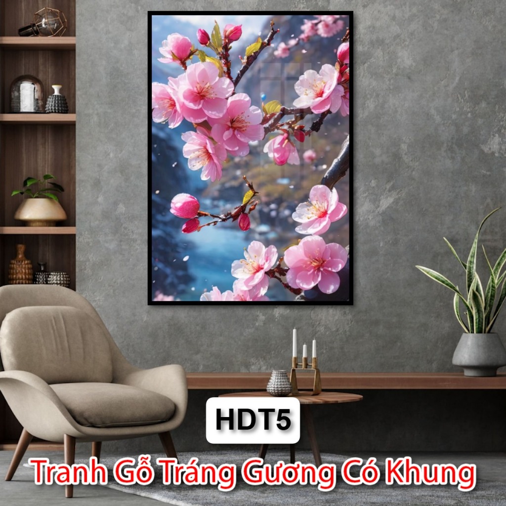 Tranh Hoa Đào Ngày Tết - Tranh Gỗ Tráng Gương Hoa Đào Siêu Đẹp - Tranh Hoa Đào Miền Bắc Trang Trí Ngày Tết