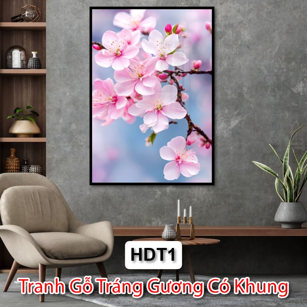 Tranh Hoa Đào Ngày Tết - Tranh Gỗ Tráng Gương Hoa Đào Siêu Đẹp - Tranh Hoa Đào Miền Bắc Trang Trí Ngày Tết