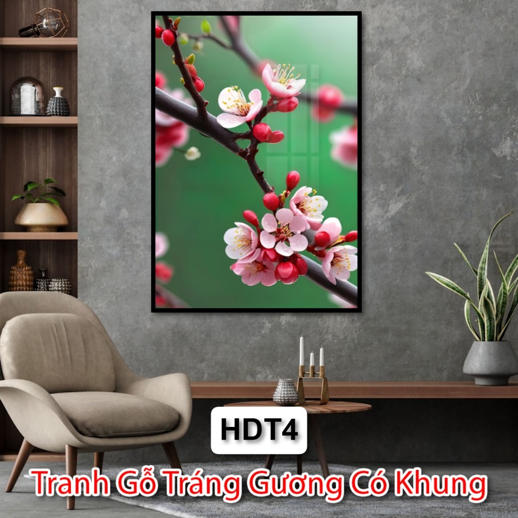 Tranh Hoa Đào Ngày Tết - Tranh Gỗ Tráng Gương Hoa Đào Siêu Đẹp - Tranh Hoa Đào Miền Bắc Trang Trí Ngày Tết