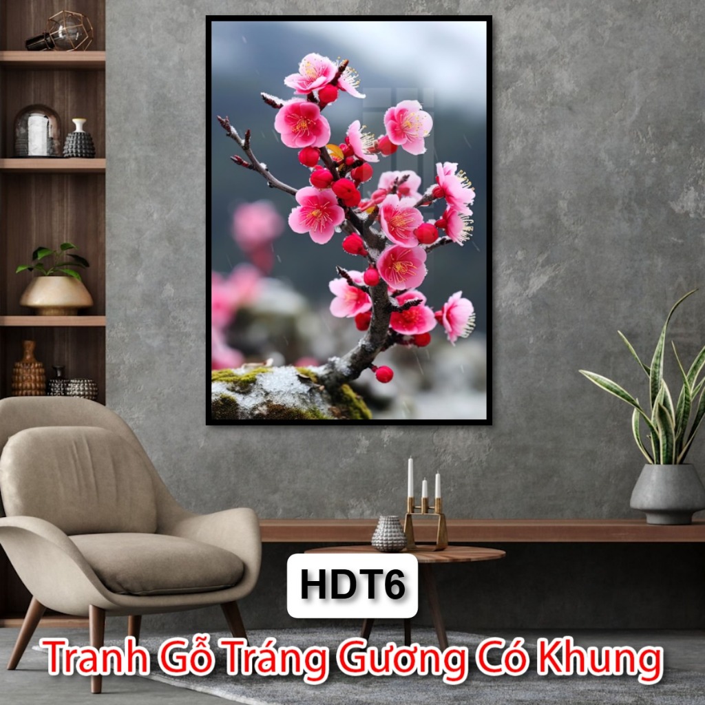 Tranh Hoa Đào Ngày Tết - Tranh Gỗ Tráng Gương Hoa Đào Siêu Đẹp - Tranh Hoa Đào Miền Bắc Trang Trí Ngày Tết