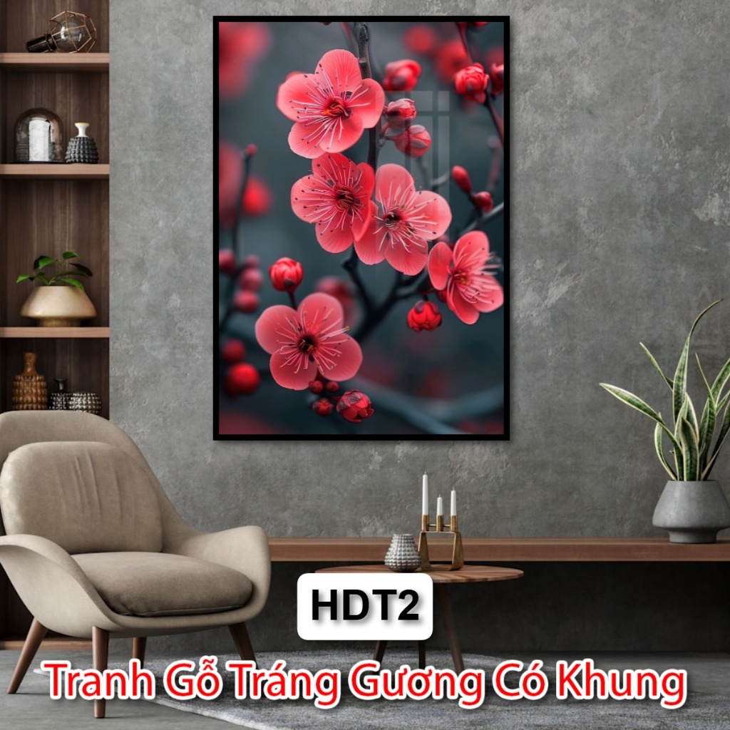 Tranh Hoa Đào Ngày Tết - Tranh Gỗ Tráng Gương Hoa Đào Siêu Đẹp - Tranh Hoa Đào Miền Bắc Trang Trí Ngày Tết