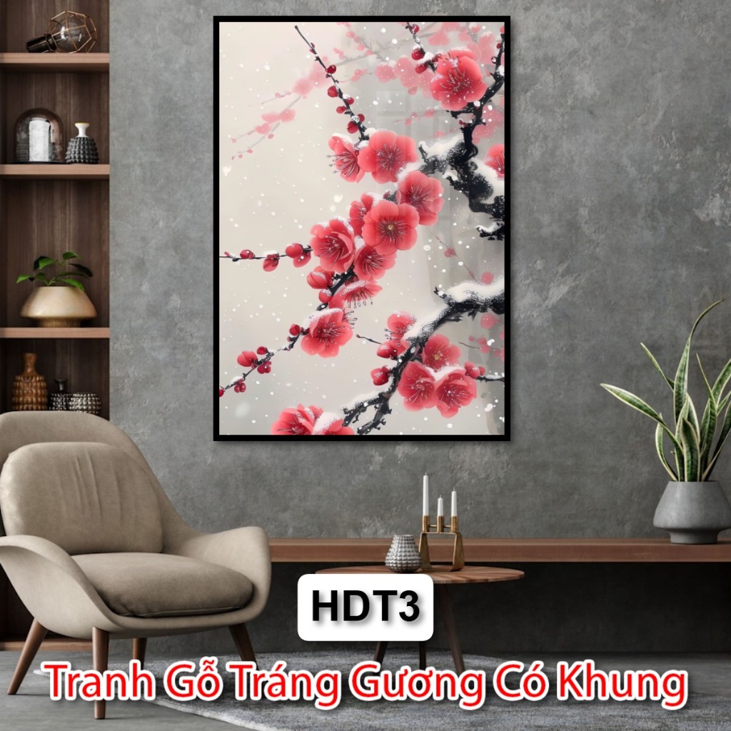 Tranh Hoa Đào Ngày Tết - Tranh Gỗ Tráng Gương Hoa Đào Siêu Đẹp - Tranh Hoa Đào Miền Bắc Trang Trí Ngày Tết
