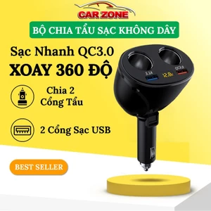 Bộ Chia Tẩu Sạc Oto Không Dây - Chia 2 Tẩu 1 Cổng Sạc 3.1A Và 1 Cổng Sạc Nhanh QC3.0 VERSION 2
