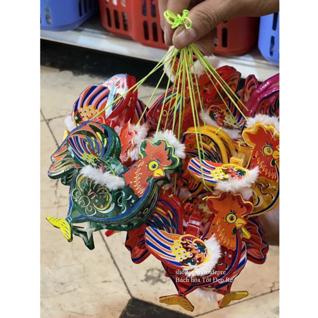 Đèn lồng trung thu giấy kiếng kính truyền thống hình con vật 3D mini ngộ nghĩnh làm từ giấy đỏ lung linh khung nhựa bền