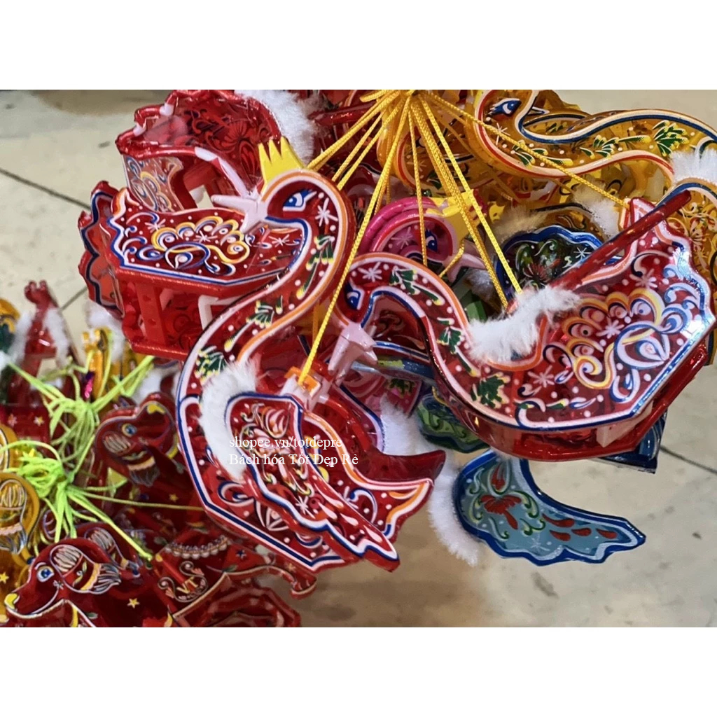 Đèn lồng trung thu giấy kiếng kính truyền thống hình con vật 3D mini ngộ nghĩnh làm từ giấy đỏ lung linh khung nhựa bền