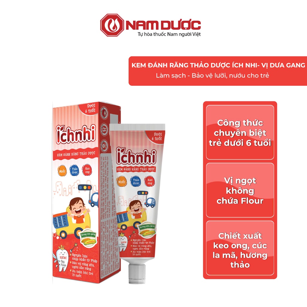 Ảnh Kem đánh răng thảo dược Ích Nhi hương dưa gang tuýp 50g cho bé dưới 6 tuổi nuốt được bảo vệ răng sữa, ngừa sâu răng 2