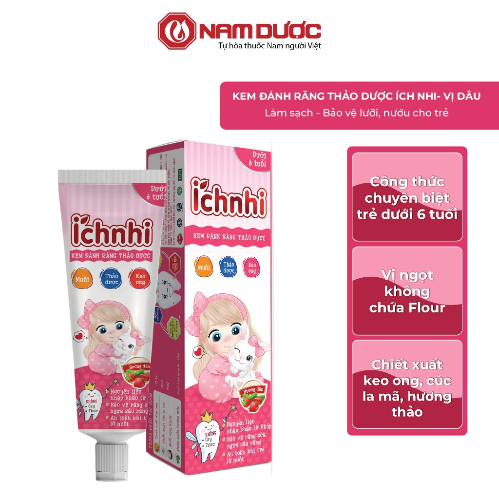 Ảnh Kem đánh răng thảo dược Ích Nhi hương dâu tuýp 50g cho bé dưới 6 tuổi nuốt được, bảo vệ răng sữa, ngừa sâu răng cho bé 2