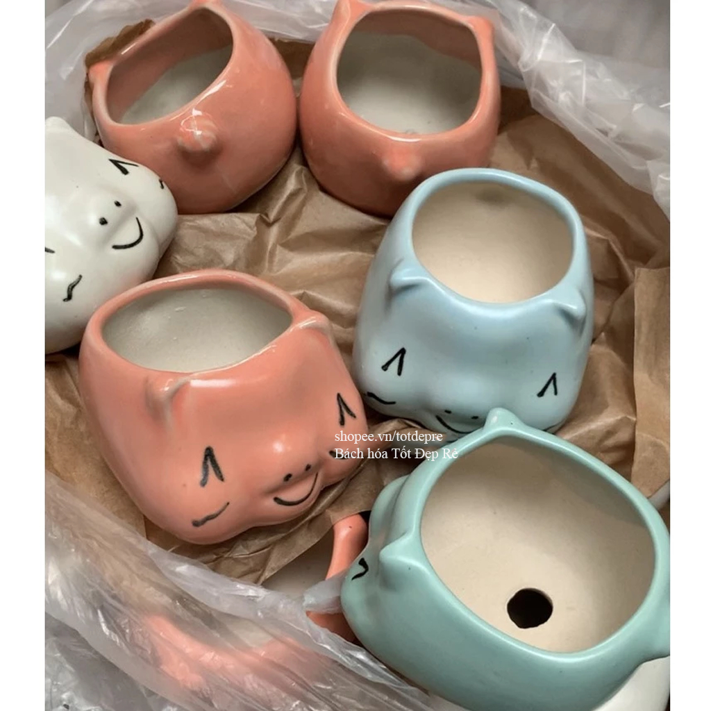 Chậu sứ mini hình heo kute ngộ nghĩnh trồng sen đá xương rồng