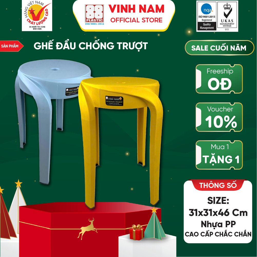 Ghế Đẩu Cao Có Đế Chống Trượt Vinh Nam Plastic Size 31x31x46cm Ghế Nhựa PP Cao Cấp Chắc Chắn 042