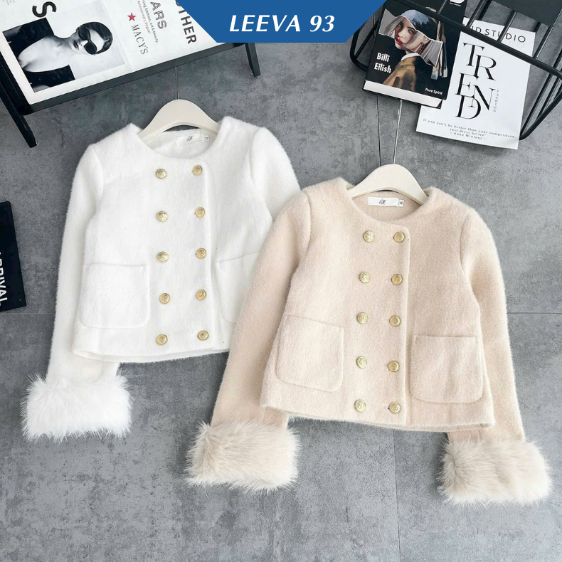Áo khoác lông thỏ dày dặn tay đính lông - FB7