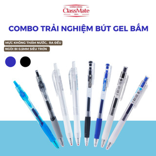 Combo Trải Nghiệm 4/8 Bút Gel Bấm Ngòi 0.5mm CLASSMATE, Bút Bi Gel Mực Xanh Đen Dùng Ghi Chép, Làm Bài Thi