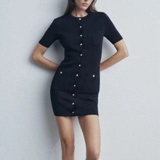 đầm Zara made in Morocco mini dệt kim nút gold cộc tay - Luumooc