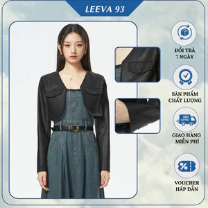 Áo khoác da dáng ngắn tay dài cổ V thiết kế thu đông -FB8