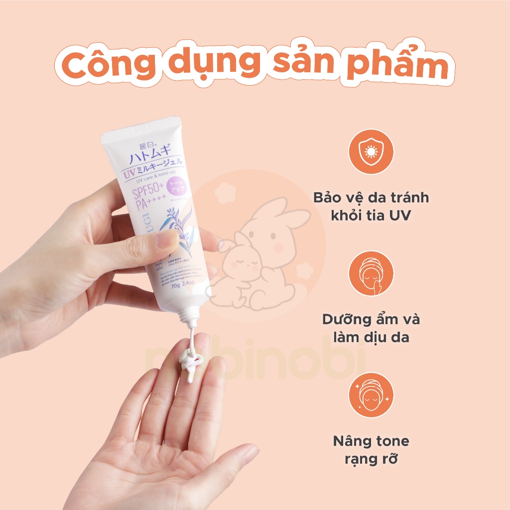 [GIFT] Kem chống nắng Hatomugi nâng tông & dưỡng ẩm da 70g (Xanh Bạc Hà)