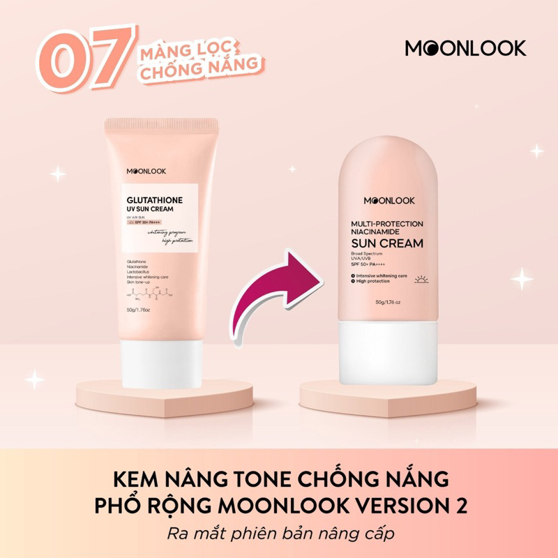 moonlook glutathione uv sun cream Kem chống nắng Moonlook Glutathione UV Sun Cream 50g - Mẫu Mới