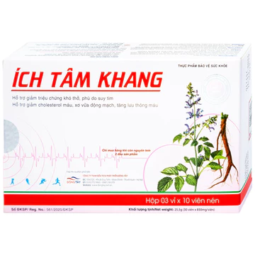 Viên uống Ích Tâm Khang Hồng Bàng hỗ trợ giảm triệu chứng khó thở, phù do suy tim (30 viên)
