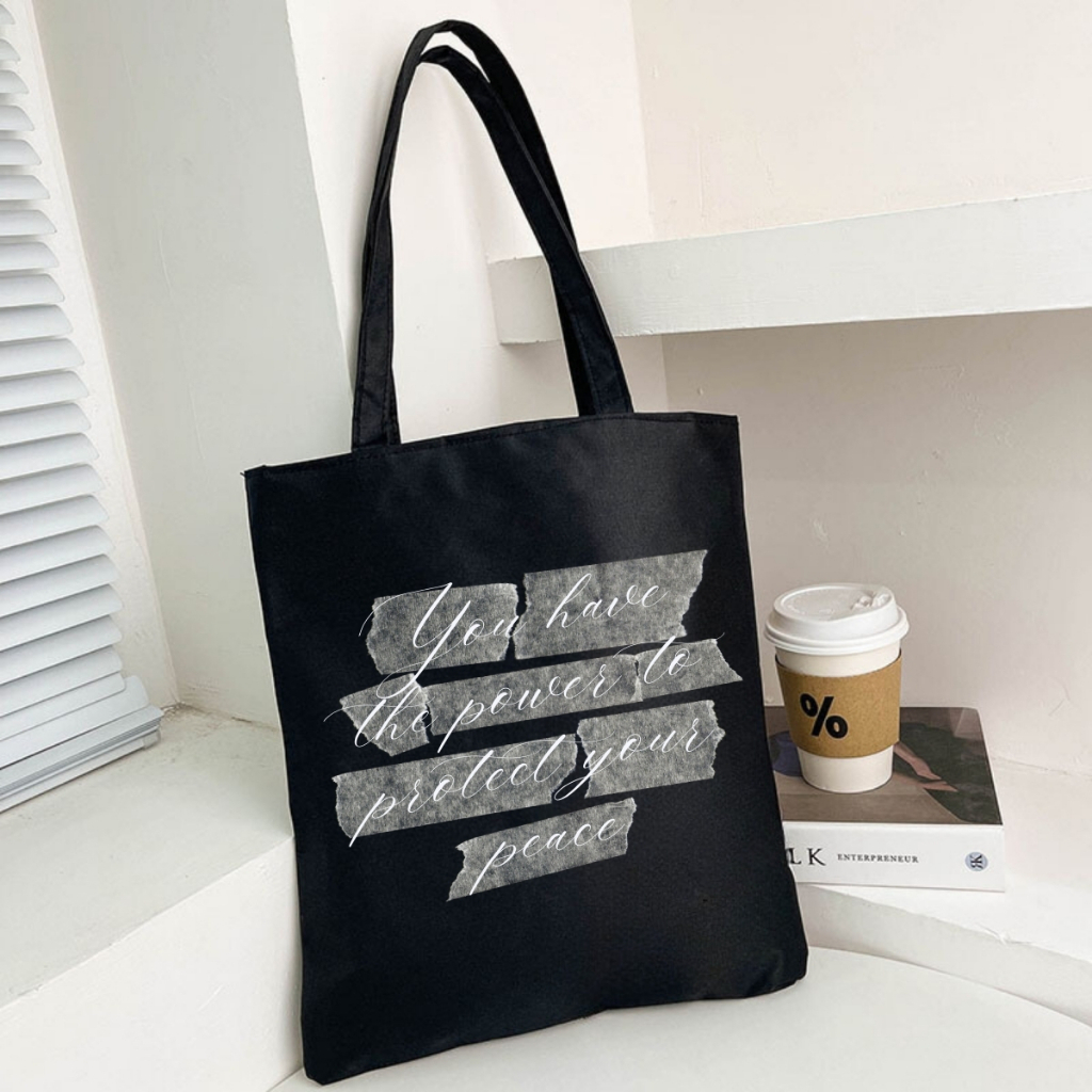 Túi tote màu đen, màu chữ đơn giản, túi tote vải canvas thời trang đựng đồ LAPTOP đi chơi đi học thời trang totb04