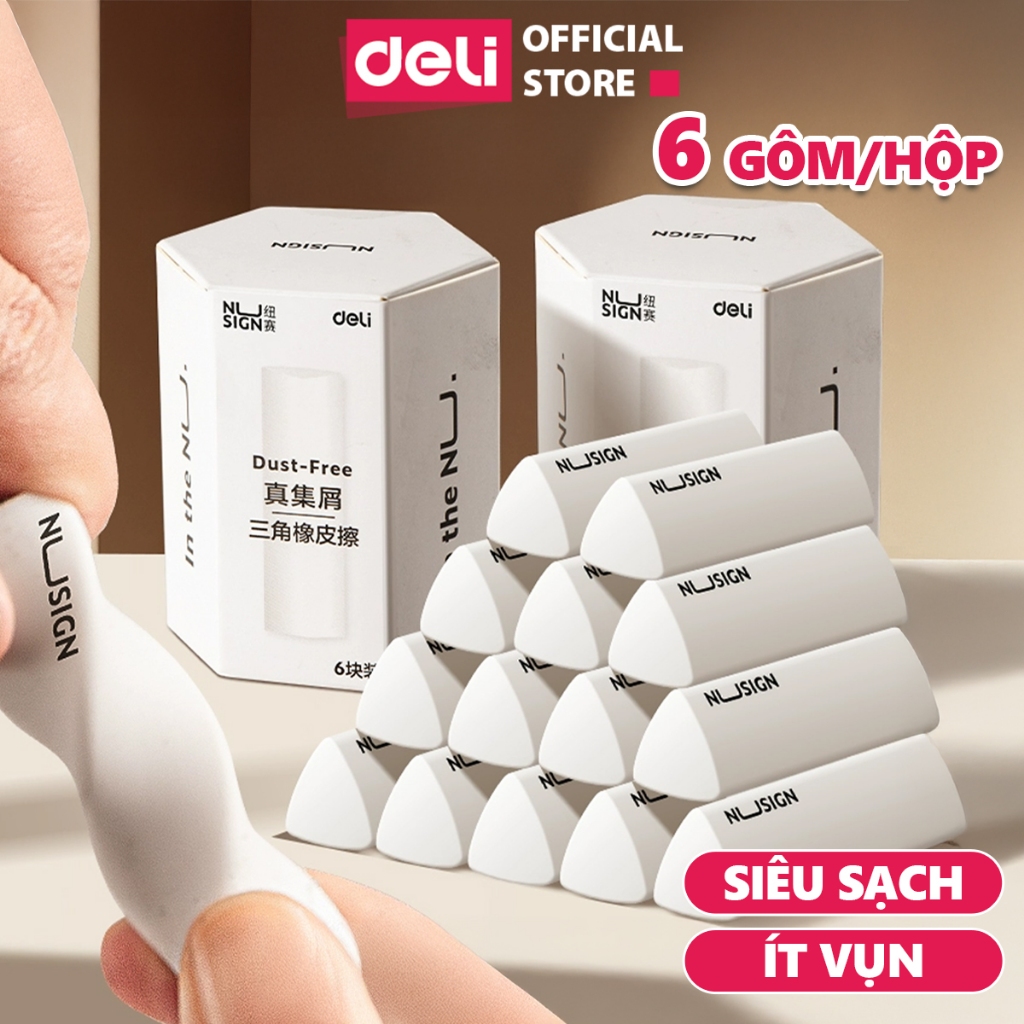 [🔥9.9 TẶNG 12 BÚT CHÌ] Hộp 6 Gôm Tẩy Siêu Sạch Deli Nusign Cao Cấp Tẩy Mềm Siêu Sạch Ít Vụn Không Mòn Rách Giấy