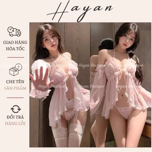HT132 Váy ngủ sexy trễ vai xẻ trước gợi cảm,đồ ngủ dài tay dáng xoè tôn dáng HT132