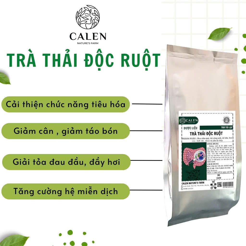 Trà thải độc ruột thương hiệu Calen chính hãng giúp giảm táo bón, nhuận tràng, hỗ trợ tiêu hóa và giảm cân bịch 30 lọc