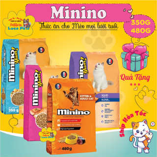 Hạt Minino Yum Hải Sản, Cá Hồi, Mực , Cá Ngừ [ 350g - 480g ] -  Thức Ăn Hạt Cho Mèo Mọi Lưới Tuổi
