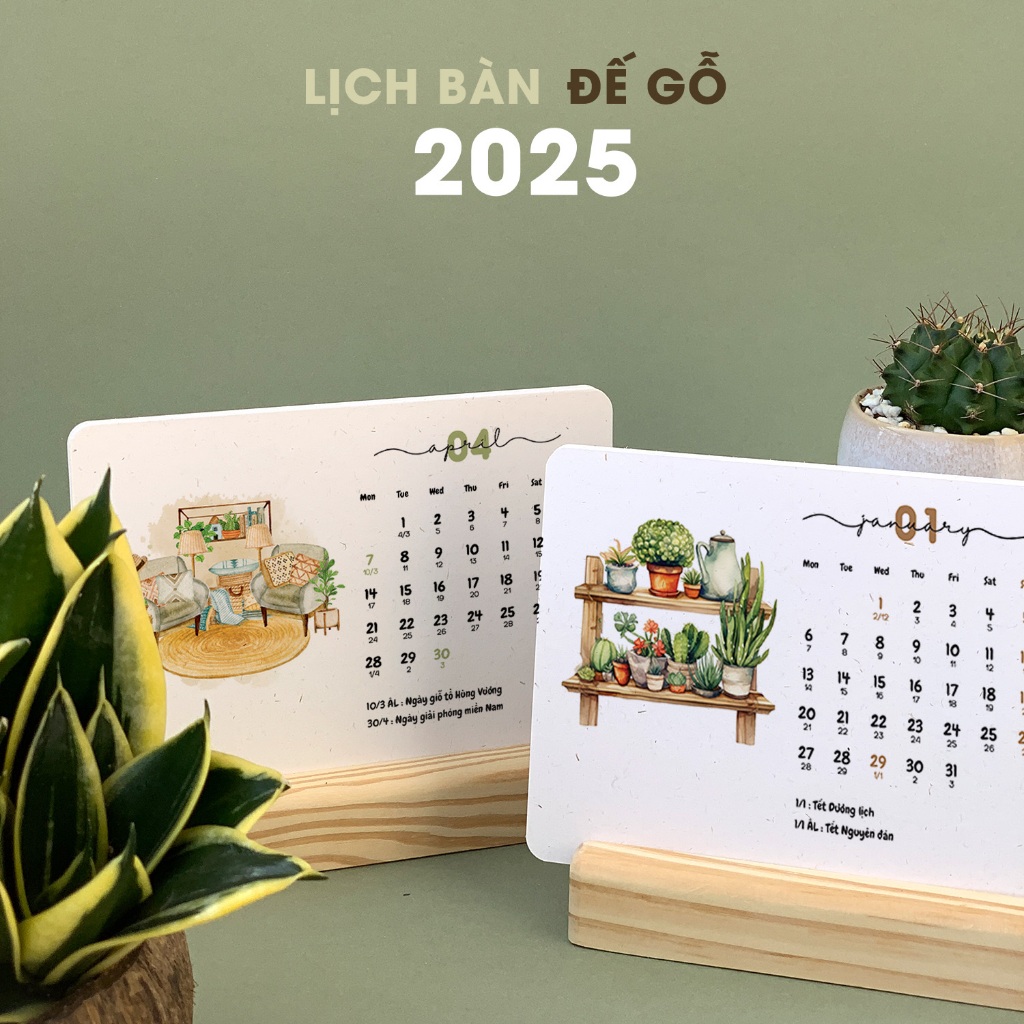[TẶNG STICKER NOTE] LỊCH BÀN ĐẾ GỖ 2025 [MẪU 5], lịch âm dương , ghi ...