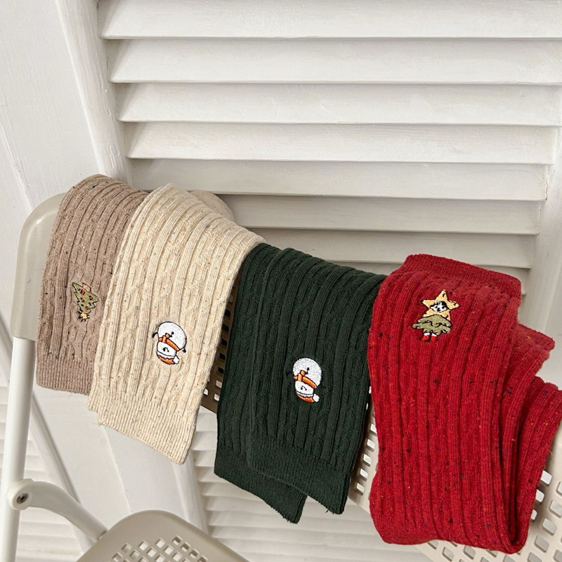 Tất Vớ Cổ Cao Noel Giáng Sinh Chất Thun Tăm Thêu Hình Cây Thông Người  Tuyết Santa Co Giãn Hoạ Tiết Tỉ Mỉu
