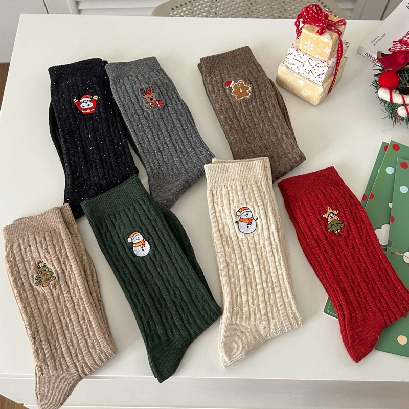Tất Vớ Cổ Cao Noel Giáng Sinh Chất Thun Tăm Thêu Hình Cây Thông Người  Tuyết Santa Co Giãn Hoạ Tiết Tỉ Mỉu