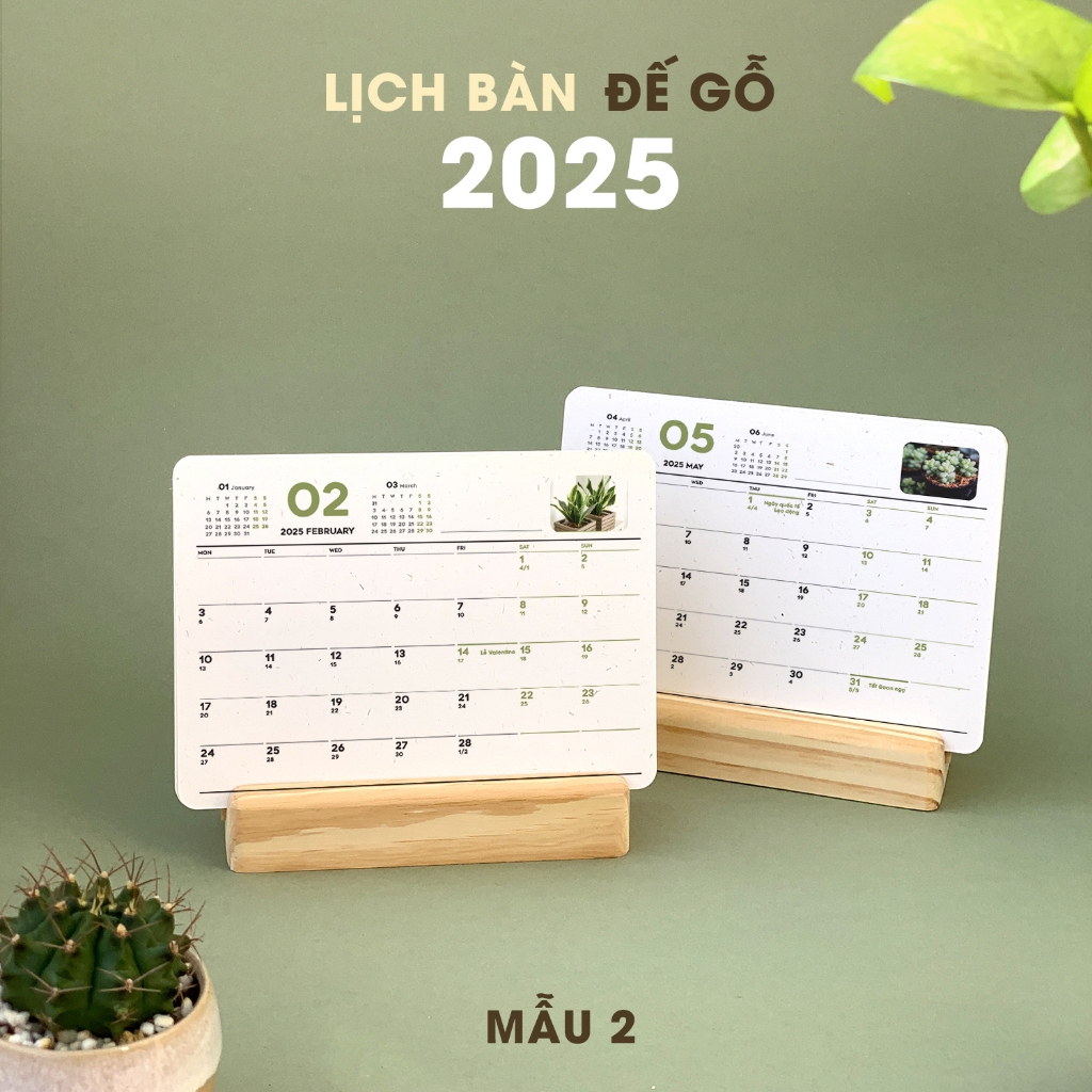[TẶNG STICKER NOTE] Lịch bàn đế gỗ 2025 BASIC, lịch âm dương , ghi chú ...