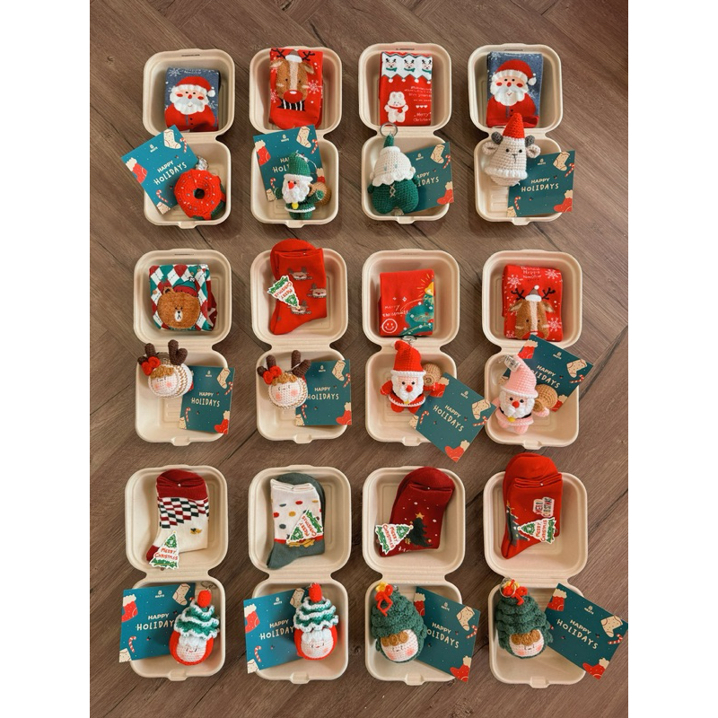 [KÈM THIỆP] Set Quà Tặng Combo Bento Box Giáng Sinh Móc Khoá Và Vớ Noel Giáng Sinh Quà Tặng Handmade Made by Haste