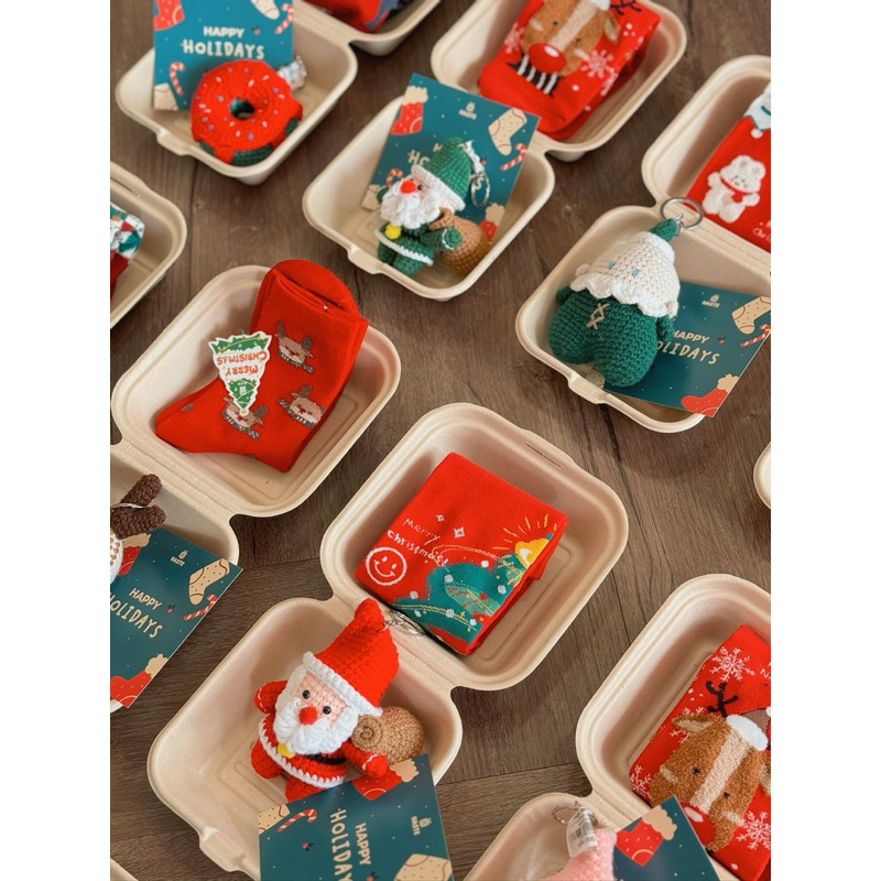 [KÈM THIỆP] Set Quà Tặng Combo Bento Box Giáng Sinh Móc Khoá Và Vớ Noel Giáng Sinh Quà Tặng Handmade Made by Haste